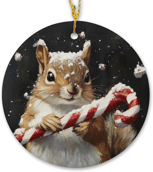 Christmas Squirrel Ceramic Ornament Gifts, Retro Rustic Winter Christmas Squirrel Decorative Hanging Ornaments for Xmas Tree Holiday Party Decoration, Animal Xmas Tree Decorations