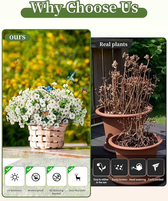 Artificial Flowers for Outdoor Decor, 16 Pack UV-Resistant Fake White Silk Daisy Flowers, Perfect for Spring & Summer Decorating – Front Porch, Patio, Window Boxes, and Potted Plants