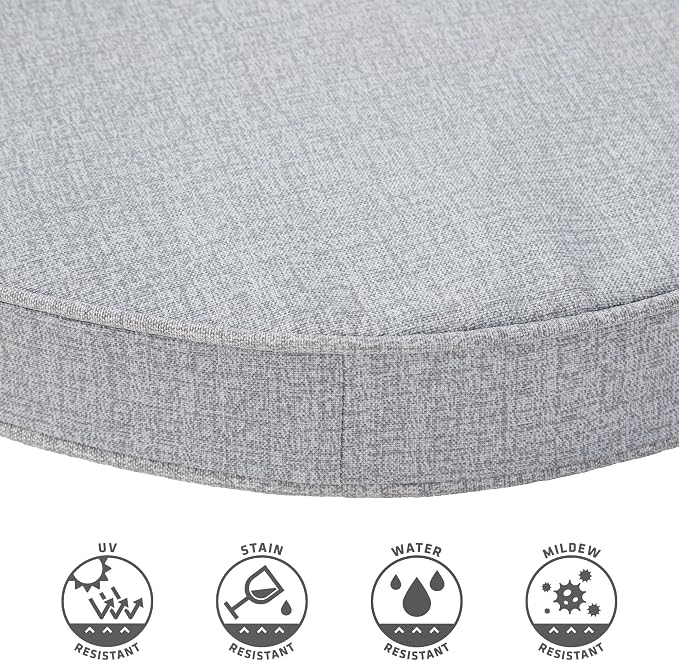 Set of 2 Outdoor 18 inch Round Patio Dining Chair Pads – Comfortable Fiber-Filled Seat Cushions with Ties, Reversible Polyester Fabric, Heather Gray