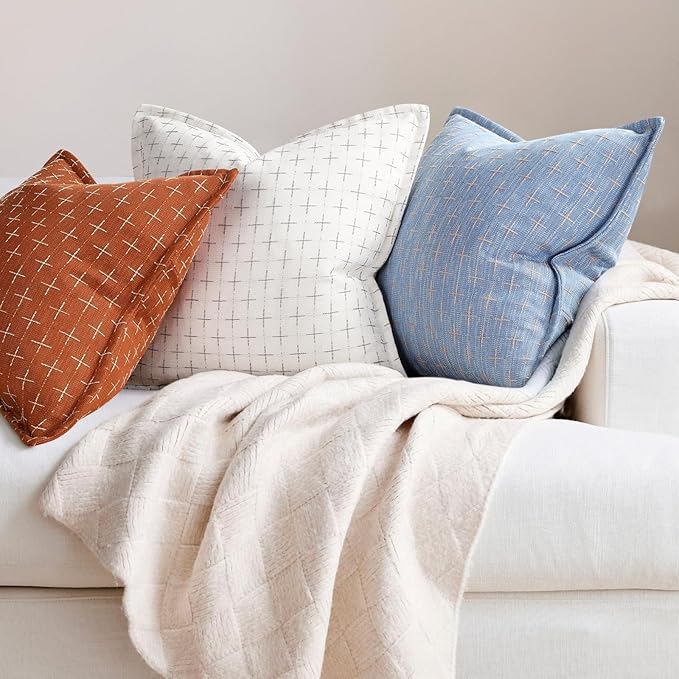 ZWJD Fall Pillow Covers 20x20 Set of 2 Soft Fall Decor Polyester Textured Pillow Covers with Stylish Flange Edge Cozy Farmhouse Throw Pillows for Couch Bed Sofa Living Room