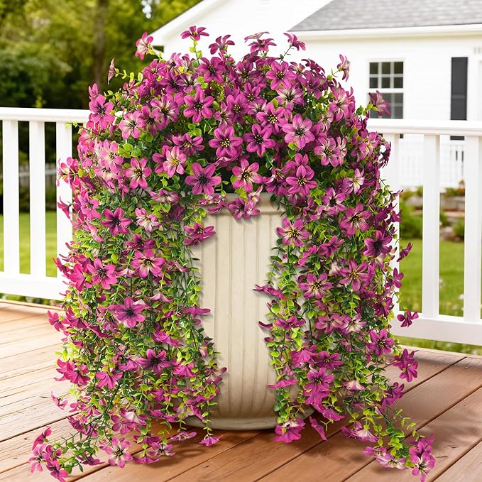 ZFProcess Artificial Hanging Flowers Plants for Outdoor Spring Decoration, 2PCS Faux Silk Daisy UV Resistant Look Real for Outside Home Indoor Planter Porch Garden Yard Decor(Light Purple Red)
