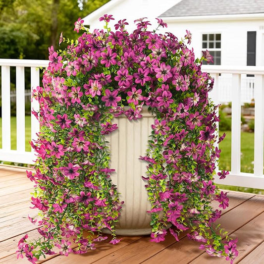ZFProcess Artificial Hanging Flowers Plants for Outdoor Spring Decoration, 2PCS Faux Silk Daisy UV Resistant Look Real for Outside Home Indoor Planter Porch Garden Yard Decor(Light Purple Red)