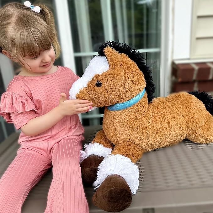 Tezituor 35 Inches Realistic Horse Stuffed Animal, 3ft Large Stuffed Pony Plush Farm Toy, Hugging Soft Darkbrown Horse Plush Pillow Gift for Boys Girls Birthday Decor