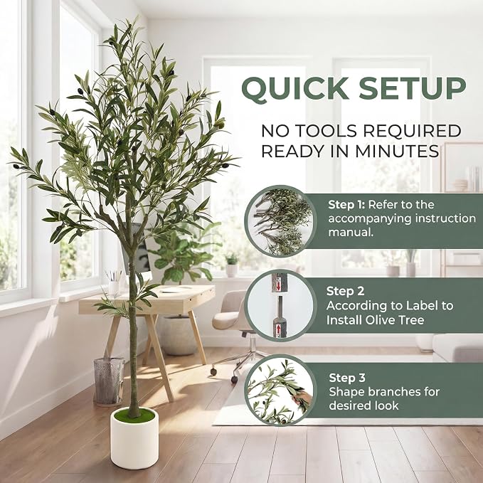 5ft Fake Olive Tree Artificial Indoor,Faux Olive Tree with Pot,Large Olive Branches and Lifelike Fruits,for Home Office House Living Room Decor.