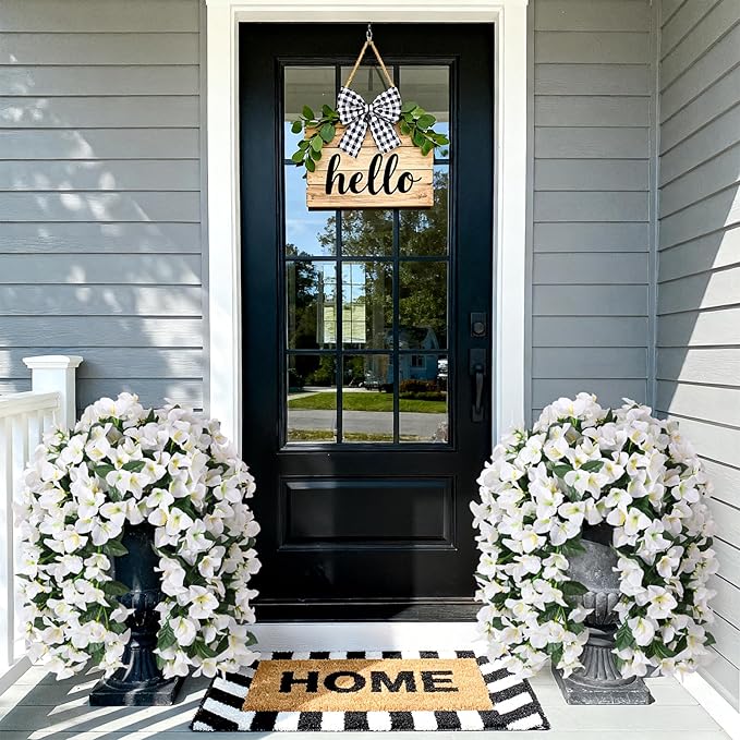 INXUGAO 2 pcs Artificial Faux Bougainvillea Flowers Plants for Outdoor Outside Summer Decoration, Fake Silk UV Resistant Long Trailing Vines for Front Door Porch Planter Balcony (White)