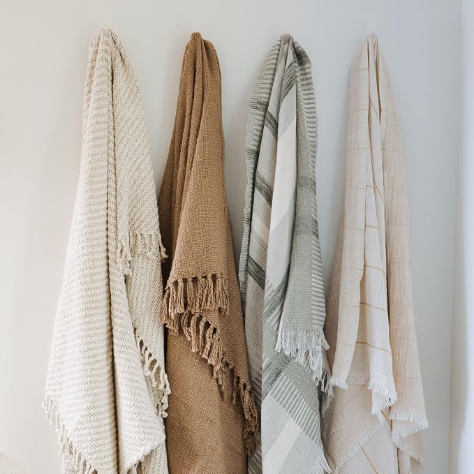 Dune Sahara Stripe Throw Blanket 55x80, Rust Beige Striped 100% Cotton Decorative Sofa and Bed Blanket, Lightweight All-Season Throw, Handwoven in India, Luxury Bedding Accent