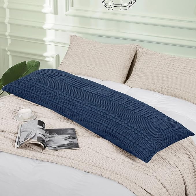 PHF 100% Cotton Waffle Body Pillowcase with Zipper, 1 Pack 20" x 54" Soft Skin-Friendly Pillow Sham, No Filling, Aesthetic Woven and Breathable Waffle Weave Body Pillow Cover for Bed, Blue Sapphire