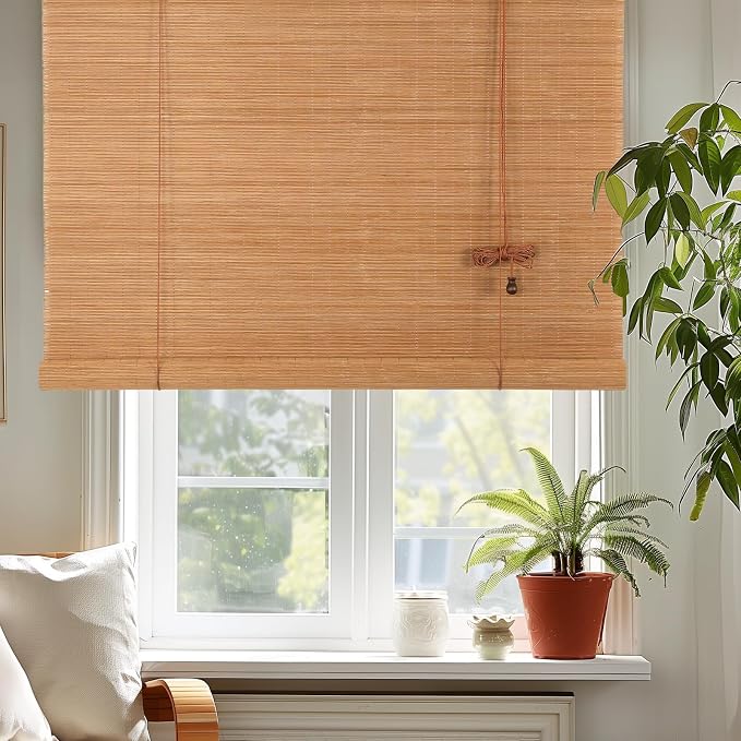 Outdoor Bamboo Roller Blinds Shades, Vertical Lifting and Breathable Waterproof Design, Sun Shade, Blackout and Ventilation, Easy Installation,35" W×72" H