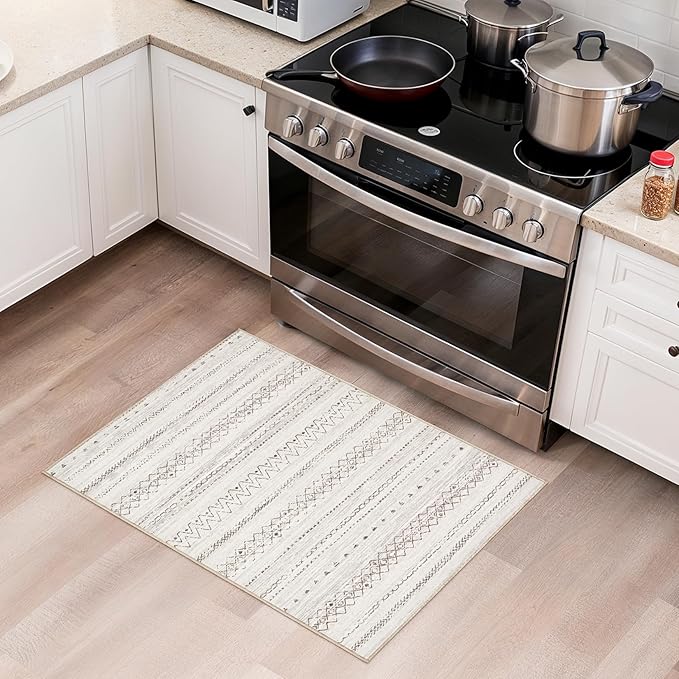 cotiled Washable 2x3 Entryway Rug: Washable Boho Rugs with Non Slip Backing Small Soft Indoor Stain Resistant Carpet for Kitchen Front Lightweight Home Decor Brown