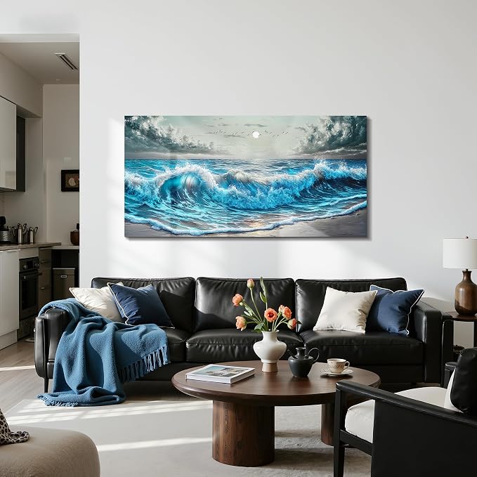 imjiayu Large Coastal Wall Decor, Beach Wall Art, Ocean Canvas Wall Art, Sunrise Seascape Decoration Painting Print, Sea Wave Landscape Picture For Living Room Bedroom Office Dining Room Home Decor, 29" X 57"