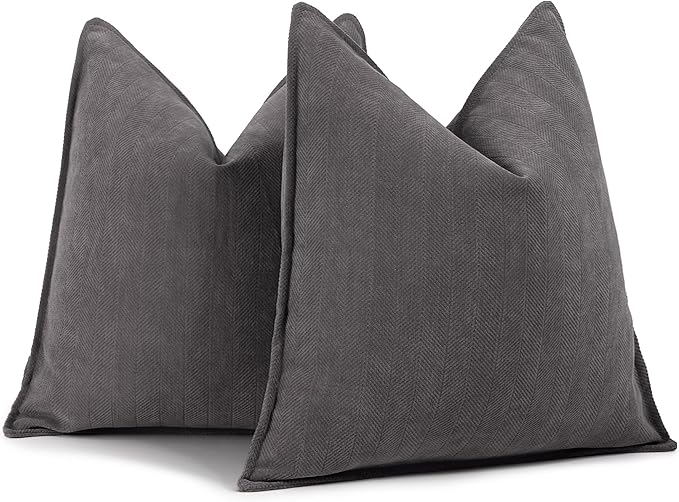 ZWJD Rustic Gray Pillow Covers 22x22 Set of 2 Chenille Throw Pillow Covers with Elegant Design Soft and Luxurious Decorative Throw Pillows for Couch, Bed, and Home Decor