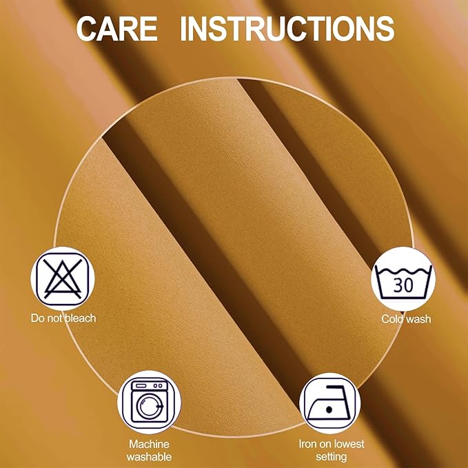 LEMOMO Blackout Curtains 52 x 84 inches Long Mustard Yellow Curtains Set of 2 Panels Thermal Insulated Room Darkening Curtains for Bedroom