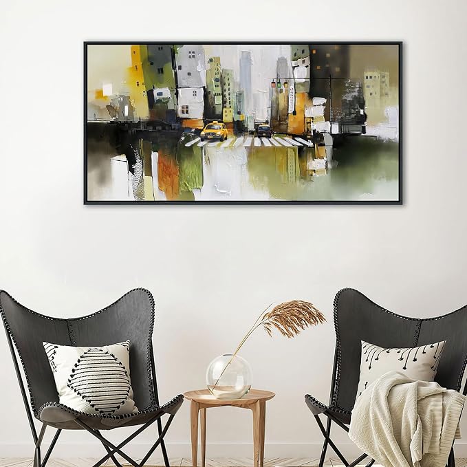 HGUAOA Abstract Canvas Wall Art for Living Room - Modern Wall Art for Office & Bedroom - Yellow City Wall Pictures for Above Bed Decor - Large Canvas Artwork for Home Decor 20×40IN