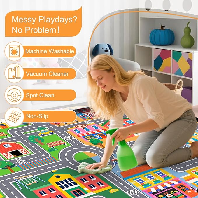 Car Rug for Kids Room 6x9 Feet, Educational Learn City Life Kids Rugs for Playroom Traffic Road Rug Decorate Nursery Toddler Classroom Preschool Living Room