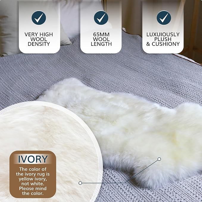 WaySoft New Zealand Sheepskin Area Rug – Genuine Fluffy Wool, Multiple Sizes, Bedroom or Living Room Decor(2ft x 3ft,Taupe)