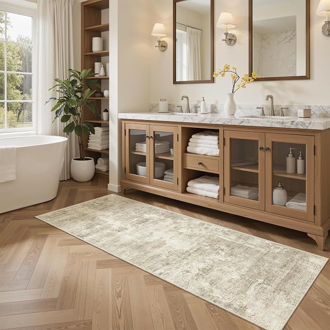 Soalmost Runner Rug 2x6 Washable Non-Slip Kitchen Runner Rugs for Bathroom Laundry Room Beige Gray Vintage Floor Carpet Runners for Hallway Entryway