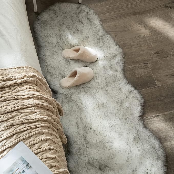 MIULEE Luxury Super Soft Fluffy Area Rug Faux Fur Sheepskin Rug Decorative Plush Shaggy Carpet for Bedside Sofa Floor 2 x 6 Feet, Gradient Grey