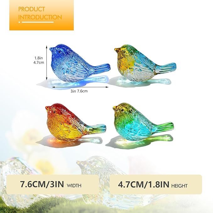 Set of 4 Glass Bird Crystal Collectible Figurines Valentines Gifts for Bird Lovers Red Bird Stuate Decor for Party Wedding Anniversary