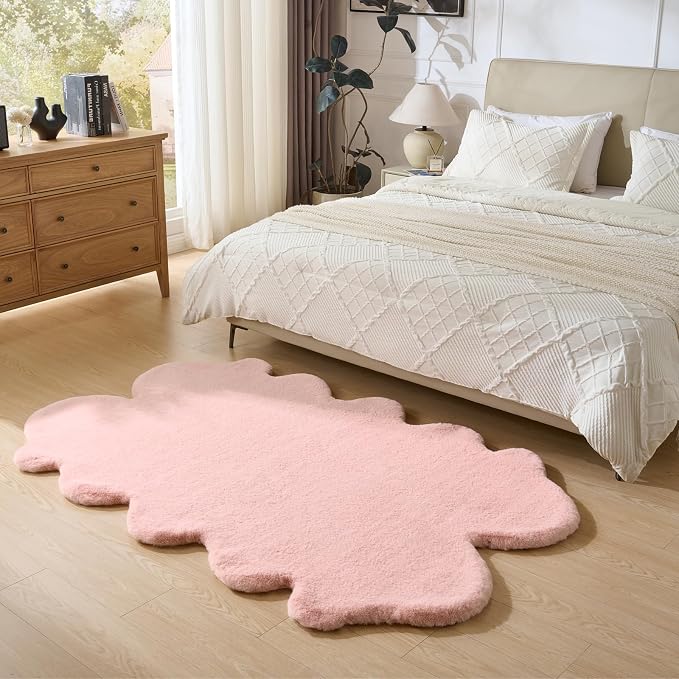 1700GSM Fuzzy Faux Sheepskin Fur Area Rug,Extra Soft Throw Rugs Mat Fluffy Shaggy Fur Rug for Bedroom Living Bedside Rug Room Decor-Pink,2x3ft