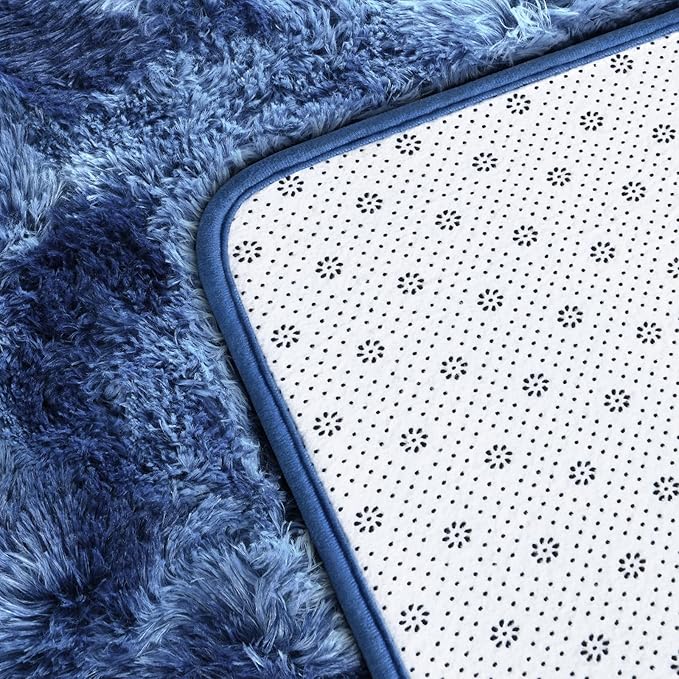 Deerhoo Shag Area Rug, 4 X 6 Plush Fuzzy Rugs for Living Room, Ultra Soft Fluffy Furry Rug for Bedroom, Indoor Carpet Nursery Rugs for Kids Room Home Decor, Tie-Dyed Navy Blue