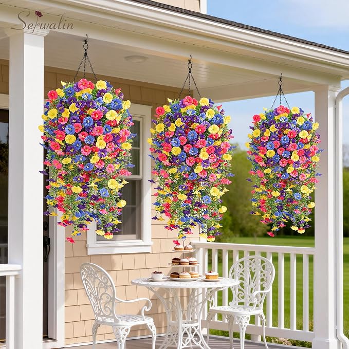 Serwalin Artificial Hanging Flowers for Outdoors UV Resistant, 8PCS Faux Morning Glory Fake Outdoor Flowers Realistic Silk Flower Plantsfor Outside Planter Front Door Porch Patio Yard Decor