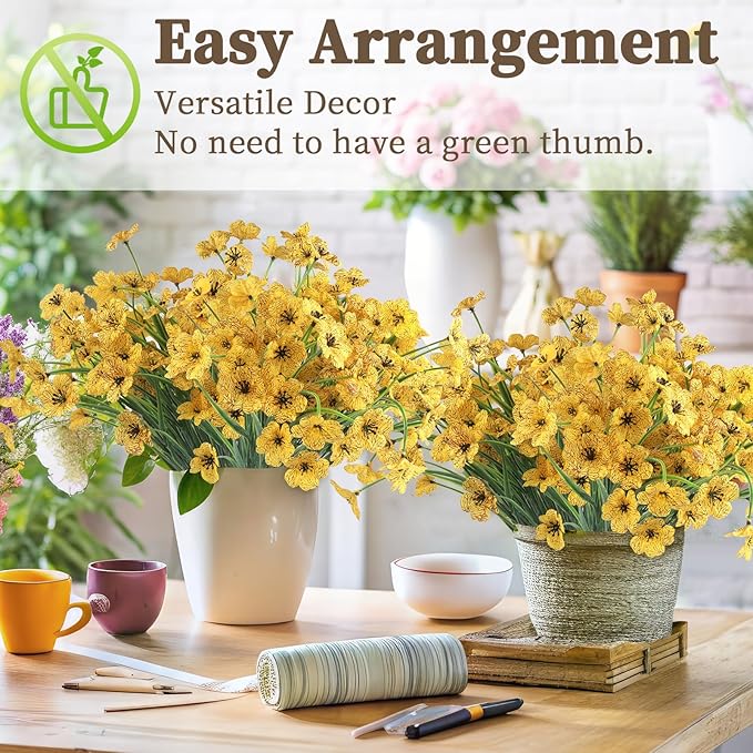 ColoPlay 24 Yellow Bundles Artificial Flowers for Outdoors/Indoors Fake Flowers Plants for Indoor Outside Garden Porch Window Box Home Wedding Farmhouse