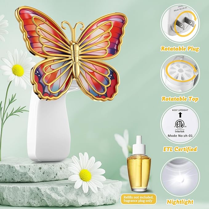 Hohean Wall Fragrance Plug in Compatible with Bath and Body Works WallFlower, Scent Diffuser with Night Light, ETL Certified, Long Lasting Scented Warmer Diffuser Home Office (Red Butterfly)