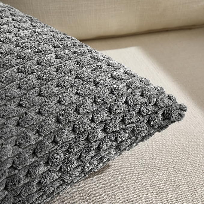 Fancy Homi 2 Packs Dark Gray Long Lumbar Decorative Throw Pillow Covers 14x24 Inch for Couch Bed Sofa, Modern Farmhouse Boho Home Decor, Soft Cute Plush Corduroy Rectangle Cushion Case 35x60 CM