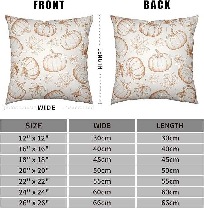 Fall Pumpkin Pillow Covers 24x24 Set of 2 Burnt Orange Cream Maple Leaves Throw Pillow Covers Autumn Pillowcase Thanksgiving Cushion Case for Home Decor Outdoor Sofa