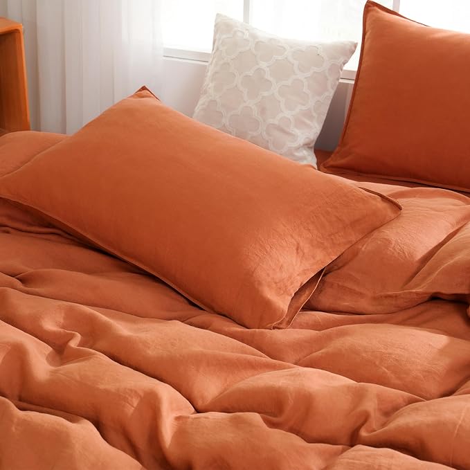Linen World French Linen Pillowcase Set of 2 - Stone Washed,Moisture-Absorbing,Queen Size (20''x30''),Rust