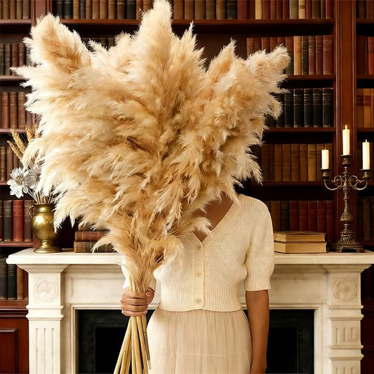 12 Stems 46" Tall Pampas Grass Decor for Floor Vase Large Dried Pampas Grass, Extra Fluffy Natural Dried Flowers for Home Living Room, Boho Wedding Decor, Modern Farmhouse Floral Arrangements