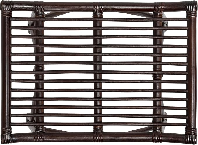 JONATHAN Y Gabriel 18" Handcrafted Rattan and Teak Wood Vanity Stool, Bohemian Backless Accent Ottoman Footstool, Dark Brown STL3005B