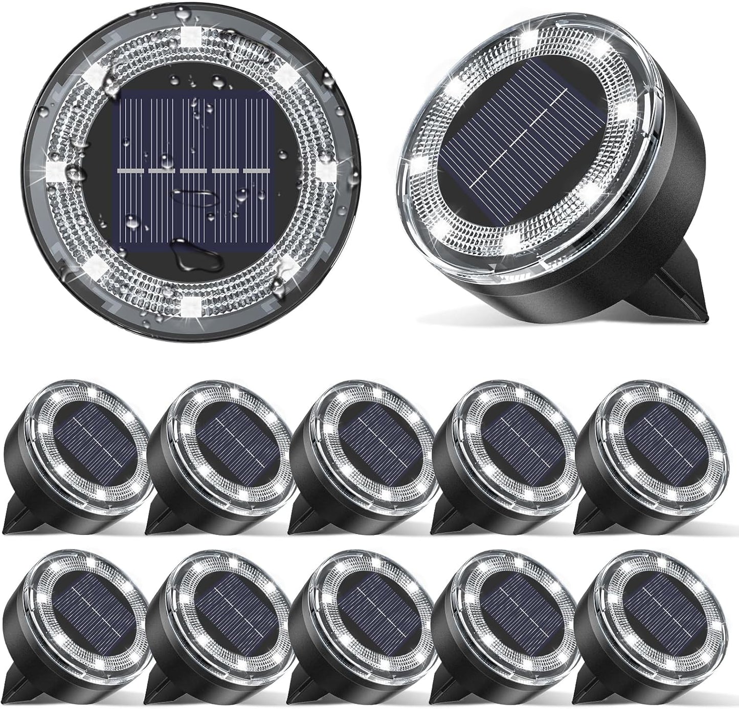 Mini Solar Ground Lights, 12 Pack Solar Lights Outdoor Waterproof, Upgraded LED Flat Landscape Lighting for Outside Pathway Garden Patio Yard Driveway,Cold White