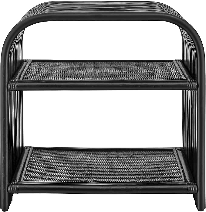 Modway Eve Curved Natural Rattan Side Table in Black – Round Accent End Table for Living Rooms, Bedrooms, or Covered Patios