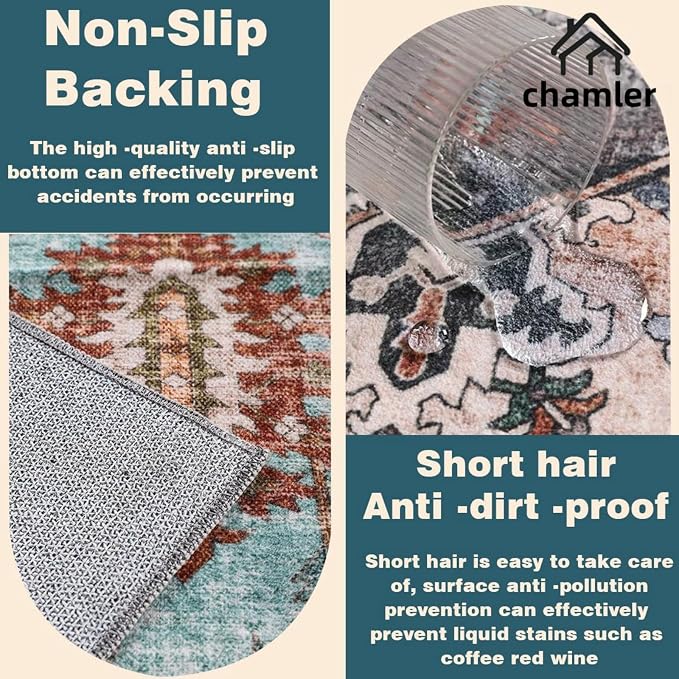 chamler 5x7 Washable Area Rug Vintage Traditional Floor Cover Foldable Thin Kitchen Accent Indoor Distressed Non Slip Carpet Rugs for Bedroom Living Room Bathroom