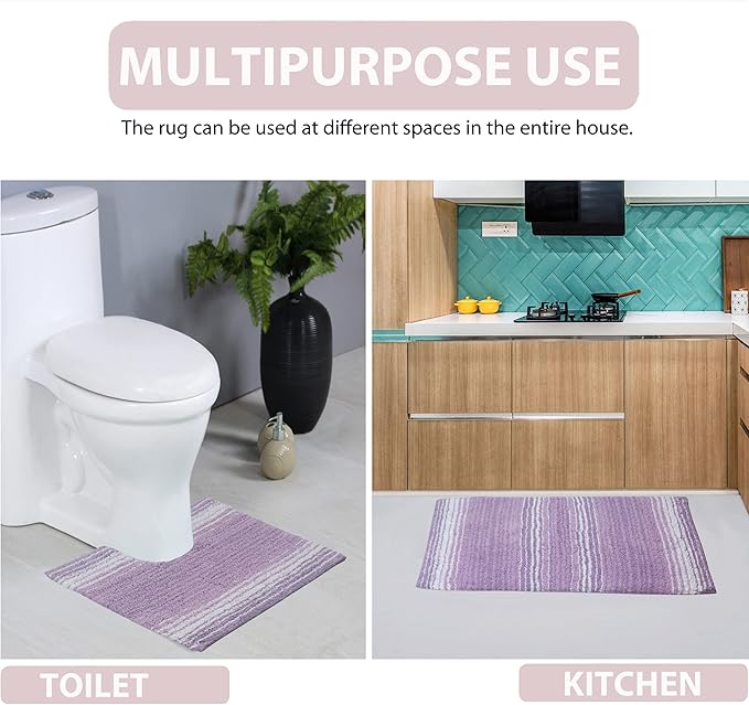 Home Weavers 100% Cotton Gradiation Collection Bathroom Décor | Washable Rug | Bathroom Mat | Kitchen Mat | Bathroom Rug Set | Bath Mat Set | Bath Floor Mat Non Slip, 4 Piece Set with Runner, Purple