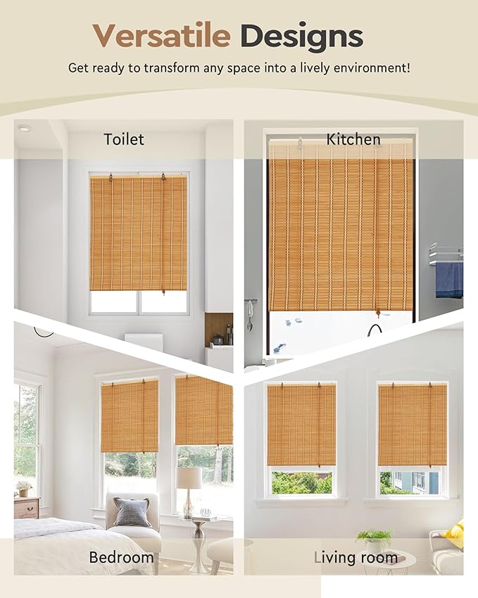 FoundGo 72" W*72" H Bamboo Roller Blinds Sun Shade,Retro Light Filtering Roller Bamboo Curtains Roll Up Curtain Shades for Windows,Doorways.