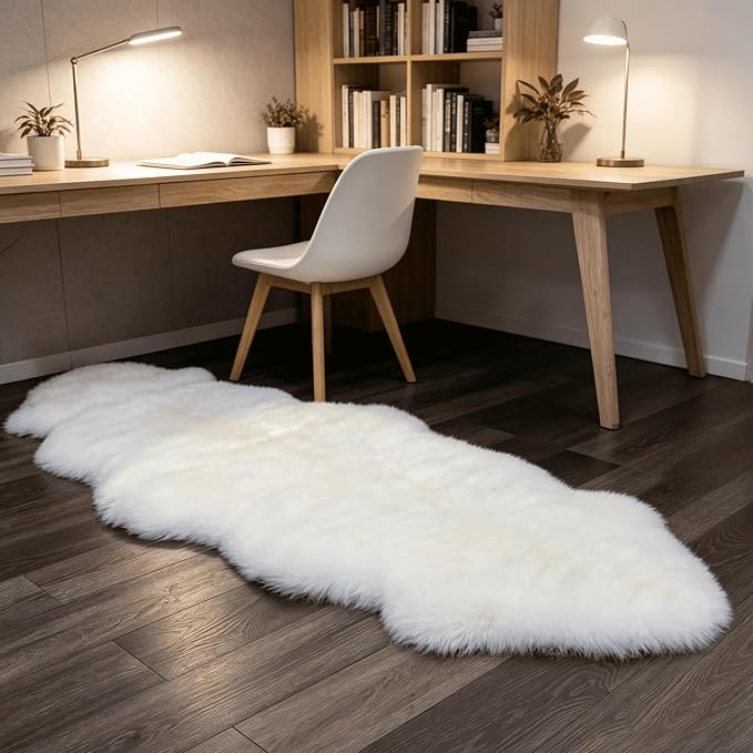 AOGELAN Genuine Sheepskin Rug with Little Patches, Real Shaggy Fur Wool Sheep Skin Throw Pad for Bedroom Living Room Floor, Pray Pup Mat, Chair Sofa Seat Cover, Double Pelt Ivory White