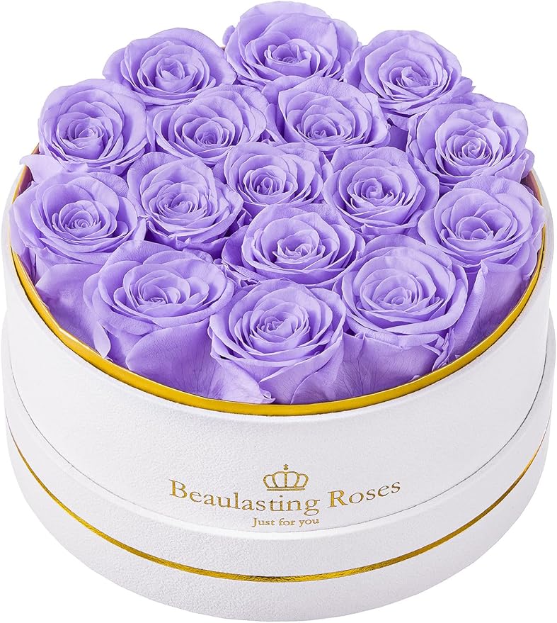 16 Preserved Roses Forever Flowers Real Roses in a Box Mother's Day Birthday Flowers for Her Mom Women Wife Valentine's Day, Light Purple Roses