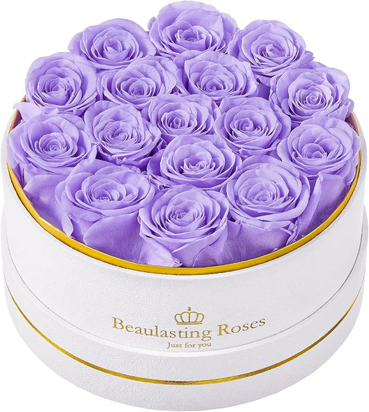 16 Preserved Roses Forever Flowers Real Roses in a Box Mother's Day Birthday Flowers for Her Mom Women Wife Valentine's Day, Light Purple Roses
