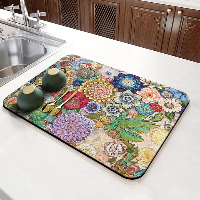 Fun Coffee Mat 23inx15in,Coffee Bar Mat for Countertops,Absorbent Hide Stain Anti-Slip Coffee Bar Accessories Fit Under Coffee Machine Mat,dish Drying Mats for Kitchen