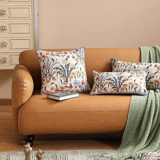 bilin gaier Designer Vintage Linen Throw Pillow Cover,18"x18"-Tijuana | Square Pillow Cover,Concealed Zipper Design,Floral Pattern,Sofa,Bedroom,Living Room,Lounge Chair,All Season Home Decor