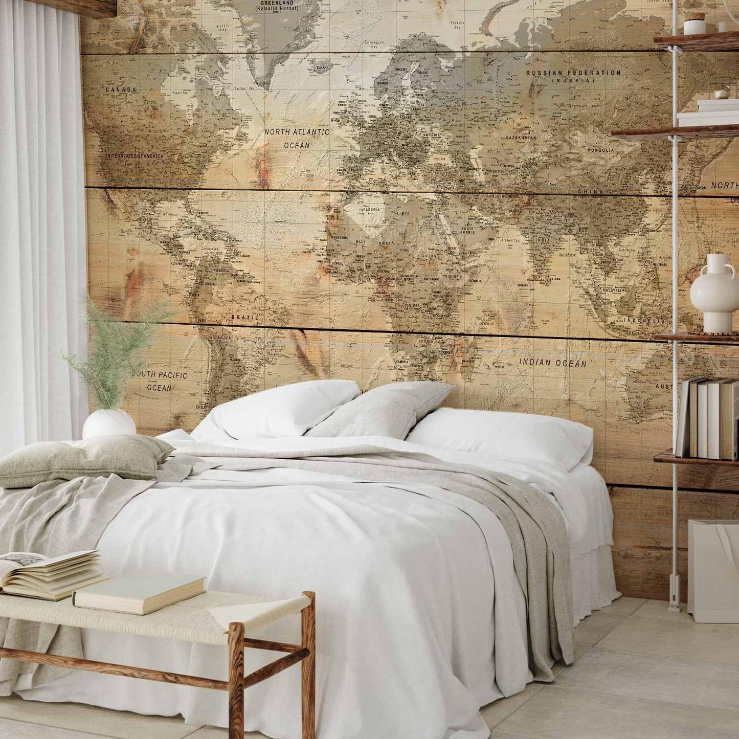 artgeist Wall Mural World Map 118x83 in - XXL Non-Woven Wallpaper Fleece Wall Decor Photo Print Picture Image Design Home Map of The World k-A-0218-a-a