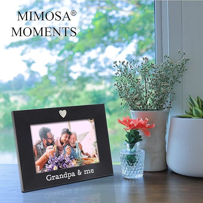 MIMOSA MOMENTS Silver Heart Black Picture Frame for 4x6 photo (Grandpa & me)