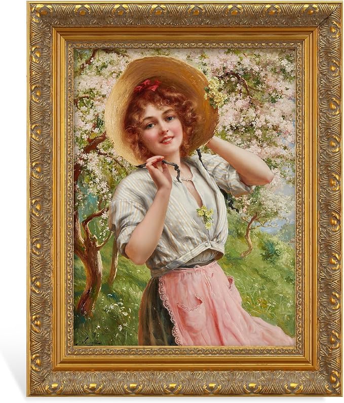 Antique Gold Ornate Frame for 12x24 Canvas Prints, DIY 2.4” Wooden Art Frame for Italian Renaissance Paintings Home Office Library Book Shop Wall Decor, No Cover & Back
