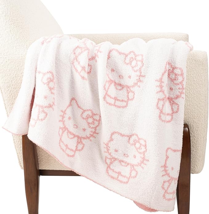 Jay Franco Sanrio Hello Kitty Feather Knit Fluffy Throw Blanket – Reversible Cozy Fuzzy Blanket 50 x 60 Inches, Soft Lightweight Kawaii Pink Bedding for Girls and Kids