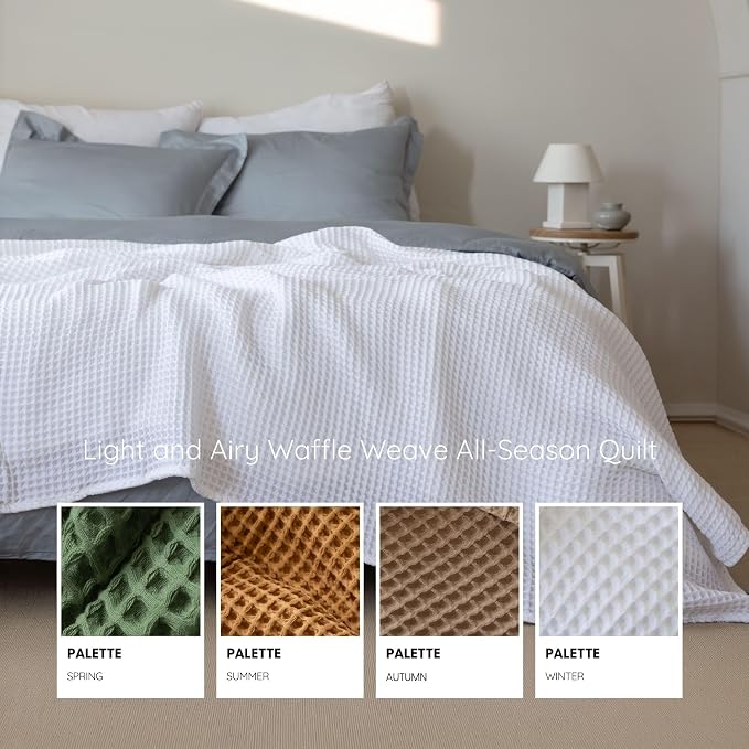 100% Turkish Cotton Waffle Throw Blanket King Size White - Premium Quality, Light and Airy Waffle Weave All-Season Quilt - Lux Decorative Bedspread (White, King Size 95" x 110" Inch)