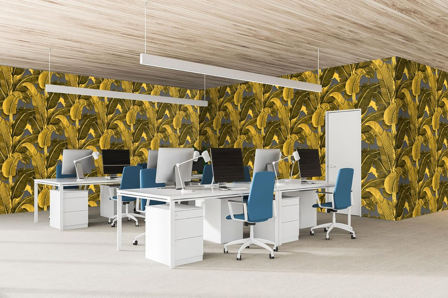 Vintage Gold Banana Leaf Bathroom wallpeper Living Room Bedroom Tropical Plant Wall Mural - 320"x108" (Not Peel and Stick)