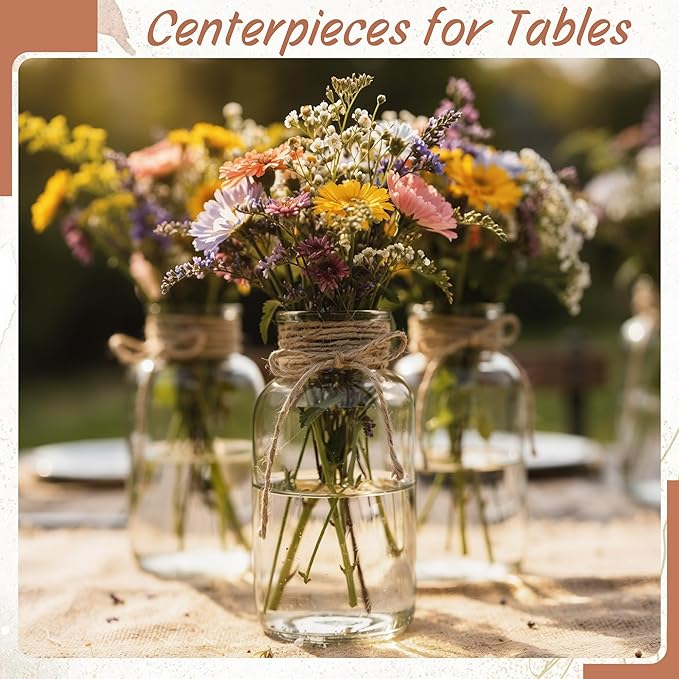Vintage Glass Flower Vase, Farmhouse Glass Centerpiece Vases Mason Jars for Weddings, Parties & Home Decor Bulk (3, Transparent)