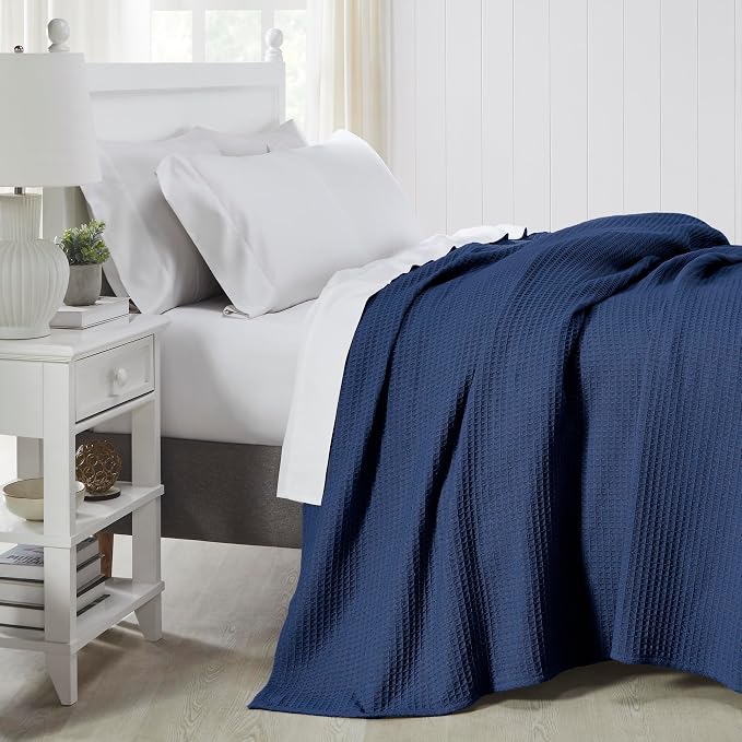 Modern Threads 100% Cotton Waffle Thermal Blanket, Navy, Twin/Twin XL